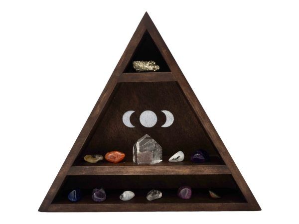 estantería de madera triangular con lunas