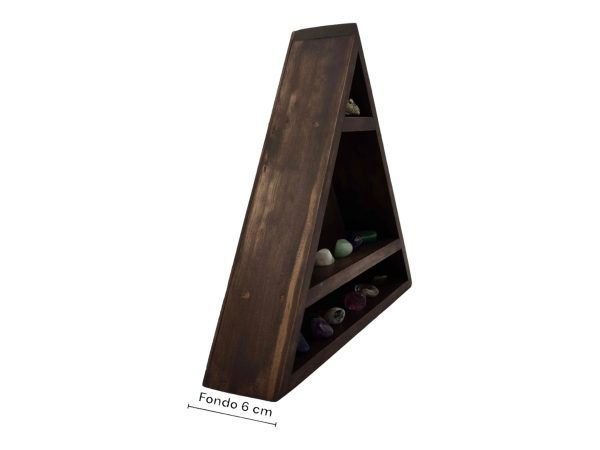 estantería de madera triangular con lunas